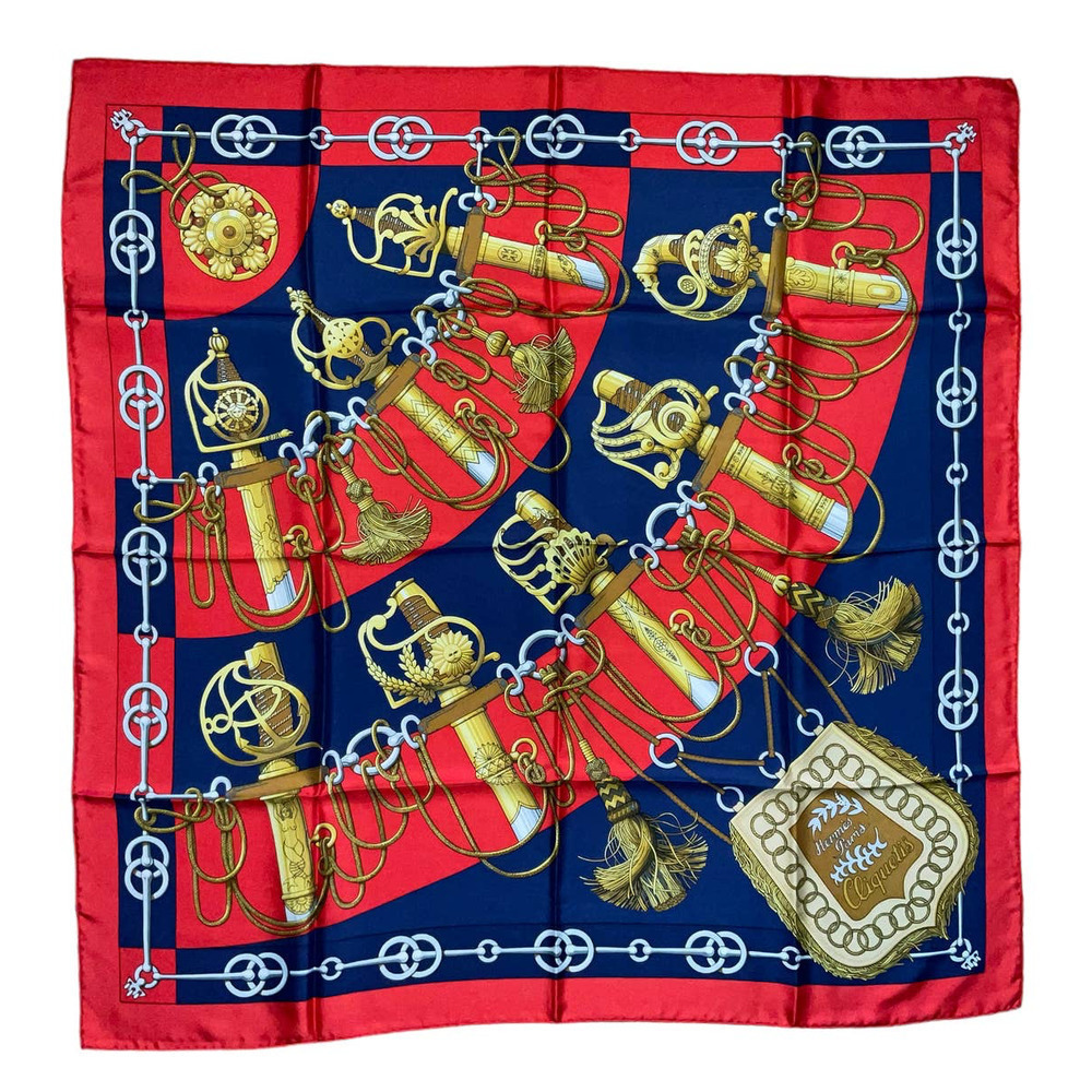 Hermes Cliquetis 100% Silk Scarf Red/Blue Color Way. 90cm Square. EUC